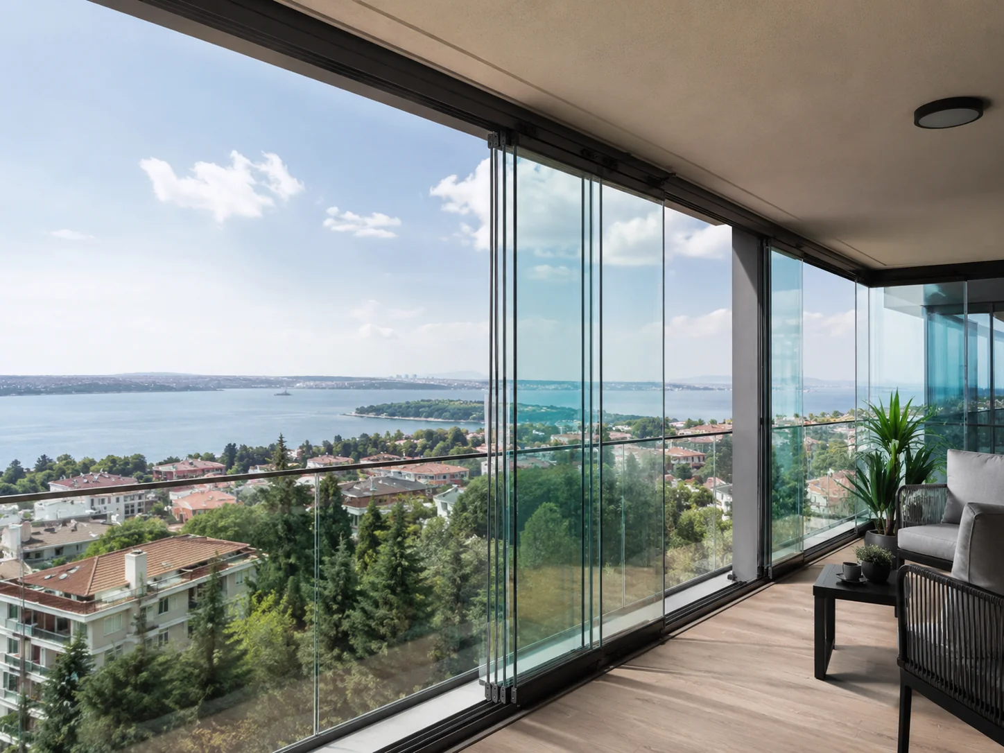 Panoramik manzaralı cam balkon uygulaması